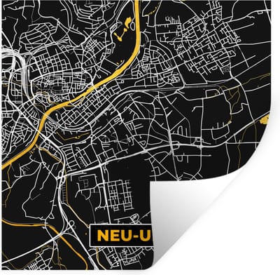Muurstickers - Sticker Folie - Stadskaart – Plattegrond – Duitsland – Goud – Neu Ulm – Kaart - 100x100 cm - Plakfolie - Muurstickers Kinderkamer - Zelfklevend Behang XXL - Zelfklevend behangpapier - Stickerfolie