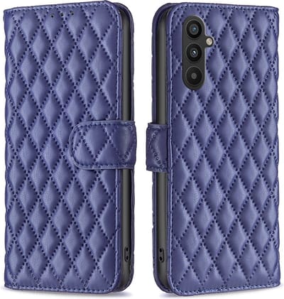 BINFEN Hoesje - Geschikt voor Samsung Galaxy A34 Hoesje - BINFEN Rhombus Book Case - Blauw