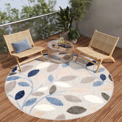 Tapiso Patio Rond Vloerkleed Balkon Terras Tuin Grijs Blauw Outdoor Tapijt Maat- 80x80