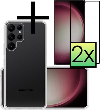 Hoesje - Met 2x Screenprotector - Geschikt voor Samsung Galaxy S23 Ultra - Sterk & Shockproof - Back Cover - Siliconen Case - Telefoon Hoes - Transparant