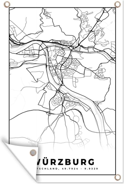 Muurdecoratie Würzburg - Kaart - Stadskaart - Plattegrond - 120x180 cm - Tuinposter - Tuindoek