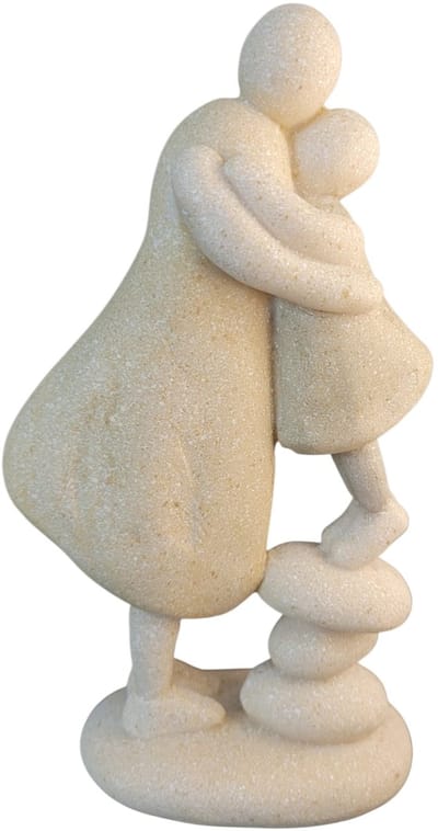 Beeld Kiezelstenen moeder dochter staand– Familiebeeld – 4x9x16 cm – Grijs/Crème – Resin