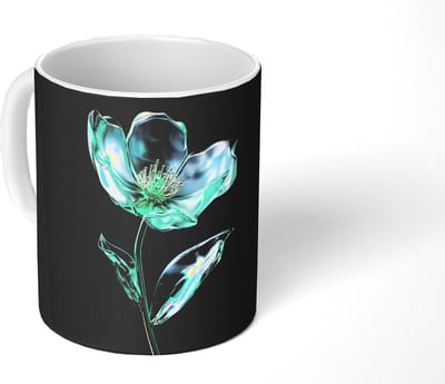 Mok - Koffiemok - Bladeren - Bloem - Glazen - Donkerblauw - Mokken - 350 ML - Beker - Koffiemokken - Theemok