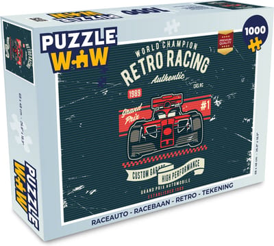 Puzzel Raceauto - Racebaan - Retro - Tekening - Legpuzzel - Puzzel 1000 stukjes volwassenen