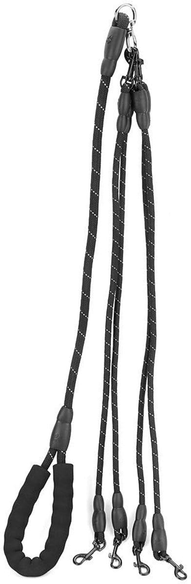 VT Goods - Hondenriem - Hondenlijn Met Halsbanden - Comfortabel Handvat - Zwart - Duurzaam Nylon - 4 Manieren - Geschikt Voor Wandelen - Zwart