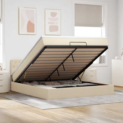 vidaXL - Ottoman - bed - met - matras - 160x200cm - stof - crèmekleurig