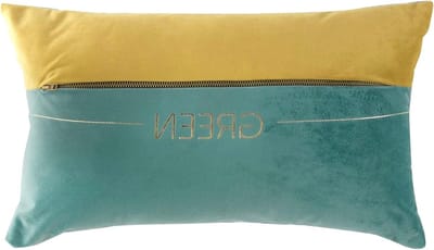 Decoratieve Kussen 50 x 30 cm in Mosterdgeel en Turquoise, Velours met Rits, Zacht en Knuffelbaar voor Bank en Interieurdecoratie