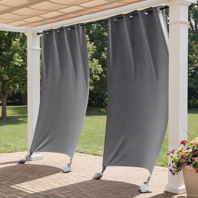 Gordijnen voor Terrasdeuren, Windbestendige Lichtwerende Gordijnen met Ogen en Gewichtstasjes voor Balkon/Tuin/Porch,132B x 243H cm (2 Panelen),Grijs