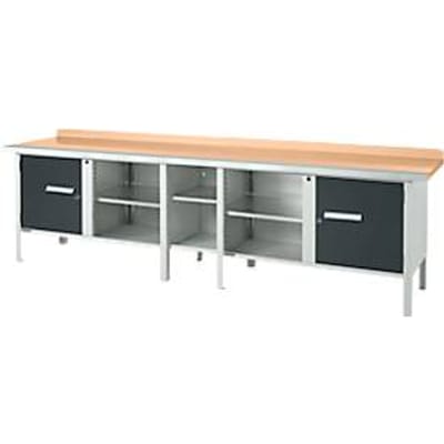 Schäfer Shop Select PWi 300-1 box-type werkbank, beuken multiplex blad, met stalen rand, tot 750 kg, B 3000 x D 700 x H 840 mm, antraciet