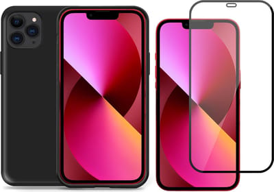Hoesje geschikt voor iPhone 13 Pro siliconen zwart case - Screen Protector Glas