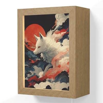 Wandlamp 15x20 cm - Oplaadbaar - Witte vos - wolken - maan - Wandlampen binnen woonkamer - Slaapkamer lamp met kabel - Decoratieve nachtlamp - Vloerlamp snoer