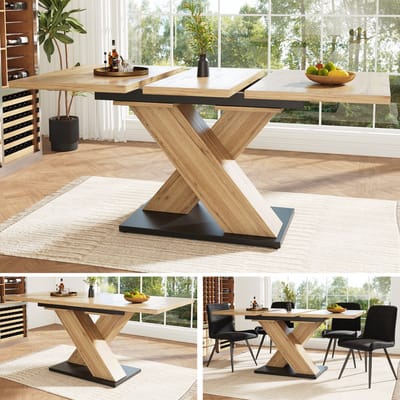Uitschuifbare Tafel, Telescopische Eettafel (119-158,5 x 80 cm), Keukentafel, Verlengbare Tafel - Uitschuifbaar tot 119-158,5 cm met Behulp van Interne Verlengstukken, voor Keuken en Woonkamer, Houtkleurige Eettafel met Gebogen Blad