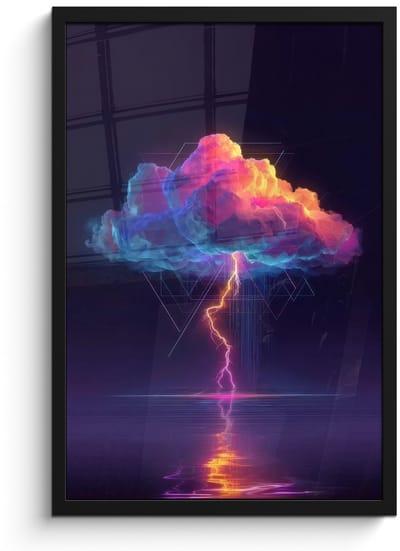 Poster in lijst - Fotolijst 40x60 cm - Posters - Donderwolk - Bliksemschicht - Licht - Blauw - Posterlijst zwart - Decoratie - Wanddecoratie woonkamer - Muurdecoratie slaapkamer