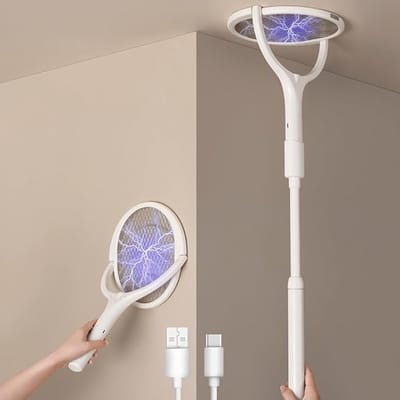 Elektrische Vliegenmepper - Oplaadbare Vliegenmepper - Muggenzapper - Muggenverdelger - Spinnenvanger - Telescopische Steel - Roterende Kop - USB Oplaadbaar - Voor Muggen, Vliegen en Insecten