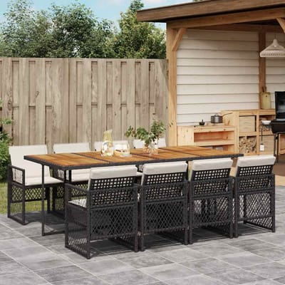 vidaXL - 9-delige - Tuinset - poly - rattan - zwart