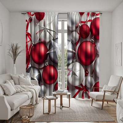 2 stuks HD vijfpuntige ster Rood en wit bal hangende decoratie gordijn Rood digitaal bedrukt gordijn huisdecoratie stijl dec W52H63inchW132H160cm gray
