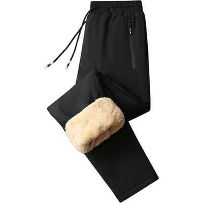 Winter herenbroek dikke fleece trekkoord elastische taille warmtebehoud ritszakken effen kleur warme sport reis werkbroek L