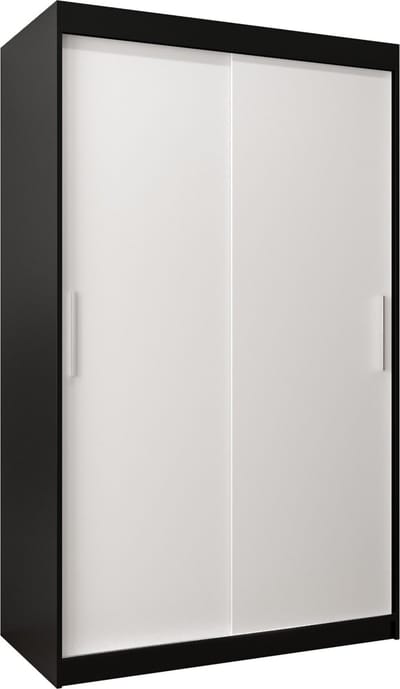 InspireMe - Kledingkast met 2 schuifdeuren, Modern-stijl, Kledingkast met planken (BxHxD): 120x200x62 - TORM 120 Zwart Mat + Wit Mat