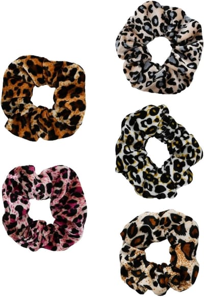Vijf zachte haarelastiekjes met luipaardpatroon, elastische scrunchies en haaraccessoires voor dik haar