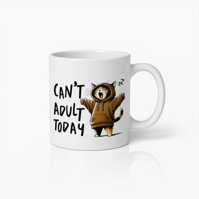 Kan Vandaag Niet Volwassen Beker 330ml – Schattige Lui Katten Koffiebeker – Grappig Cadeau voor Kattenliefhebbers