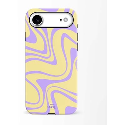 xoxo Wildhearts Sunny Side Up - Double Layer - Hardcase geschikt voor iPhone 17 Air hoesje - Siliconen hoesje met golvenprint - Golvend patroon - Beschermhoes - Dubbele beschermlaag - Luxe Case - Geel en Paars