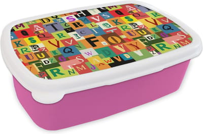 Broodtrommel Roze - Lunchbox - Brooddoos - Alfabet - Letter - Patroon - 18x12x6 cm - Kinderen - Meisje