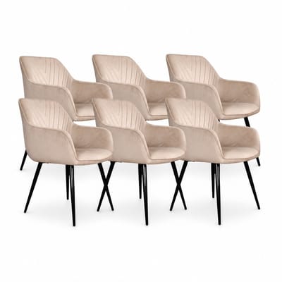 DS4U® - Gaby eetkamerstoel - Set van 6 - Champagne - Velvet - Armleuningen