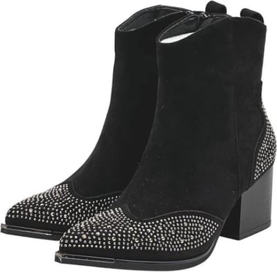 ZoeZo Design - cowboylaarzen - nieuwe collectie - herfst/winter 2024/2025 - enkellaarzen - western laarzen - suedine - zwart - strass - bling bling - studs - glitter - maat 37 - hakhoogte 5 cm