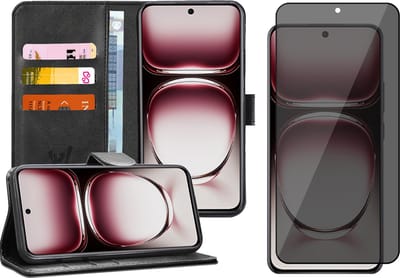 Hoesje geschikt voor Oppo Reno 12 - Privacy Screenprotector Volledig Dekkend Glas - Portemonnee Book Case Zwart