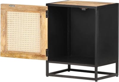 Nachtkastje Massief Hout - Bijzettafel Slaapkamer - Nette Opslag - Handgeweven Deur - 40 x 30 x 50 cm - Bruin