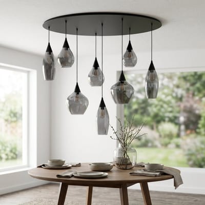 Highlight Moderne Hanglamp E14 Cambio 8 Lichtpunten Ovaal Smoke/Zwart Metaal Eetkamer Keuken Dimbaar