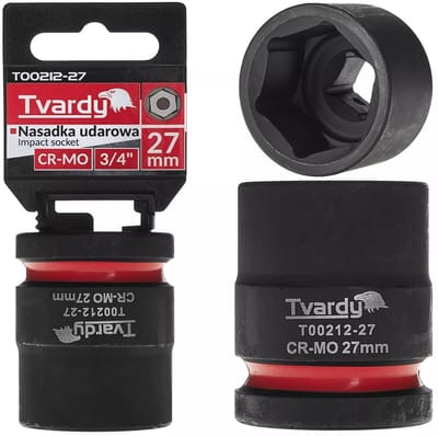 Tvardy Zeskant slagdop kort 27 mm - chroom-molybdeen staal - zwart - 19 mm vierkante aandrijving - voor slagmoersleutel in auto- en industriewerkplaatsen
