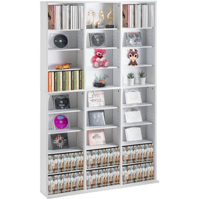 VEVOR Mediakast, 9-laags dvd-rek voor maximaal 756 cd's, verstelbare cd-rekken met 27 vakken, beschermt en organiseert muziek-, film-, videogame- of memorabiliaverzamelingen, wit