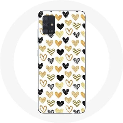 Samsung Galaxy A51 hoesje Abstracte textuur achtergrond harten zwart geel en grijs