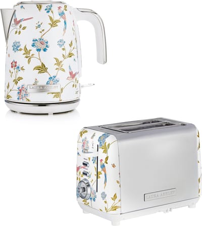 Laura Ashley by VQ Keuken Set – Kanwaterkoker 1,7L & 2-Sleuven Broodrooster – Elveden Wit – Luxe Design Ontbijtset