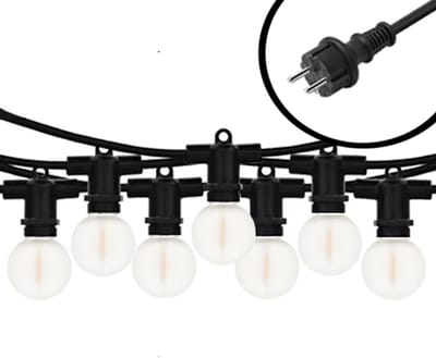 10m Arena mini LED Prikkabel - IP65 Lichtsnoer Buiten - koppelbaar - Lampjes Slinger - inclusief 20x E12 lampen G40 - mat glas - Incl. Stekker