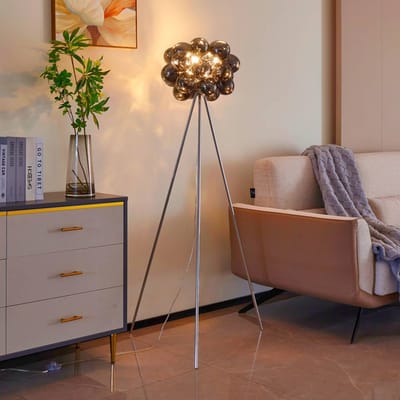 Lucande - vloerlamp - 3lichts - Glas, ijzer - H: 150 cm - G9 - rookgrijs