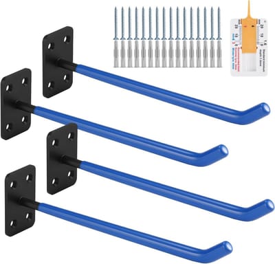 Banden Muurhaken - Blauw - 29.5 cm - Stalen Houders met Rubber Coating - Voor Autobanden en Tuingereedschap