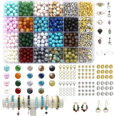 Famanu – Edelsteen kralen set 8 mm – Natuursteen kralen om te rijgen met hanger accessoires – Voor DIY sieraden