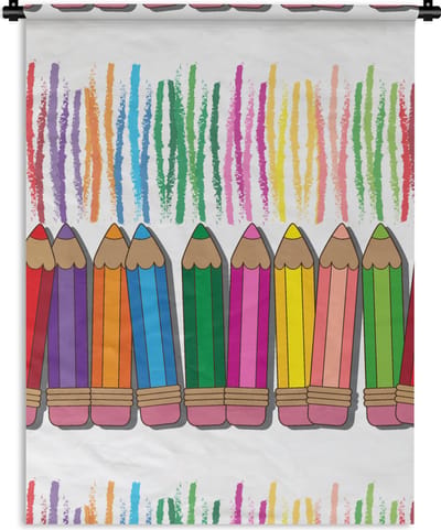 Wandkleed - Wanddoek - Kleurpotlood - Patronen - Regenboog - 90x120 cm - Wandtapijt