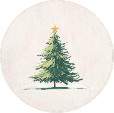 Badmat rond 70x70 cm - Antislip - Kerstboom - Illustratie - Ster - Sneeuw - Badmatten voor badkamer - Badkamermat - Douchemat - Ronde badkamer mat
