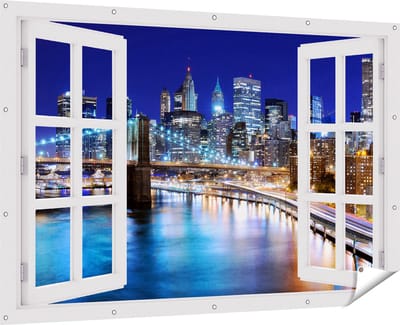 Gards Tuinposter Doorkijk Skyline New York in het Centrum - 180x120 cm - Tuindoek - Tuindecoratie - Wanddecoratie buiten - Tuinschilderij