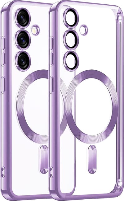 Hoesje geschikt voor Samsung Galaxy S25 - Techsuit Luxury Crystal Back Cover - Geschikt voor MagSafe - Transparant/Lichtpaars