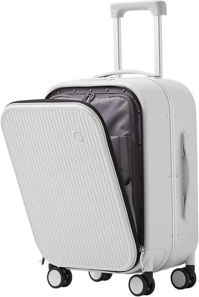 Reiskoffer Handbagage - Koffer met wielen - Zakenreizen - Voorvak met rits - 18 inch - Wit
