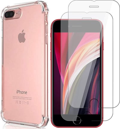 Hoesje geschikt voor iPhone 8 Plus / 7 Plus - Back Cover Anti Shock Siliconen Case Transparant Hoes - 2x Screenprotector Gehard Glas Beschermglas Tempered Glass Screen Protector