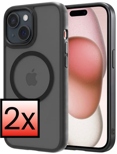 Hoesje - 2 Stuks - Geschikt voor Apple iPhone 15 - Magsafe Compatible - Sterk & Shockproof - Back Cover - Shock Proof Case - Telefoon Hoes - Zwart