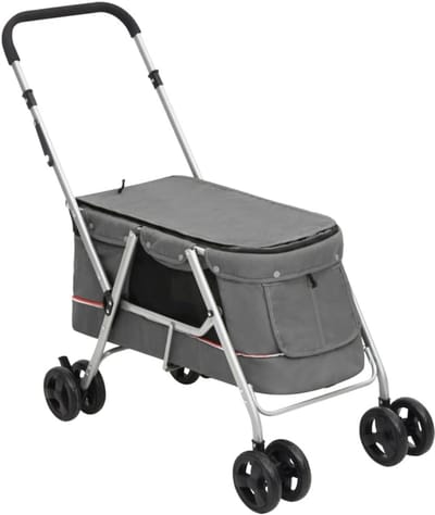 vidaXL Dog carriage foldable 100x49x96 cm linen fabric gray