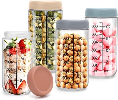 Set van 4 Maaltijd Prep Glazen 750ml voor Overnight Oatmeal, Bewaarpotten met Deksel en Bord, Ideaal voor Yoghurt, Pudding en Salades