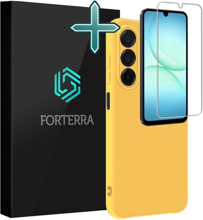 Hoesje Met Screenprotector - Geschikt voor Samsung Galaxy A17 - Sterk & Shockproof - Telefoon Hoes - Back Cover - Siliconen Case - Geel