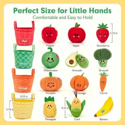 Ensemble de 12 Peluches Ferme avec panier de fruits, outil d'apprentissage par tri des couleurs, cadeau éducatif Montessori pour nourrissons multicolore